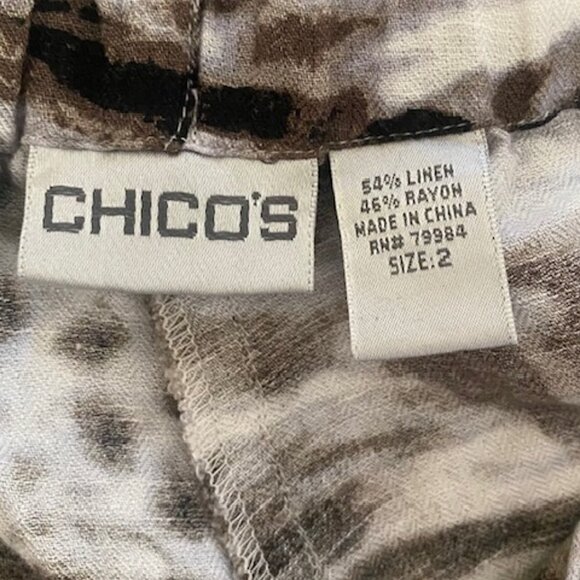 Chico's Linen Blend Animal Print Wide Leg Pants 12 - Picture 2 of 4